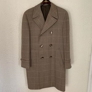 Brown Window Pane Trench Coat Custom Tailored 46R